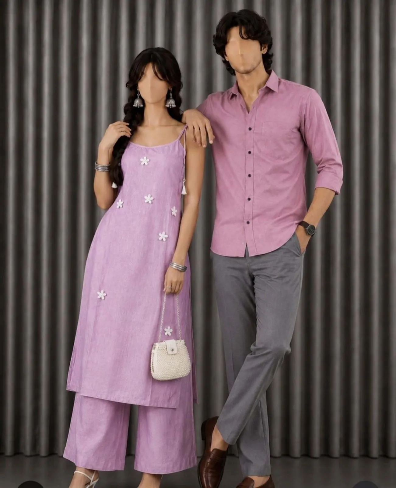 Elegant Lilac Ethnic Kurta Set & Mauve Men’s Smart Casual Combo