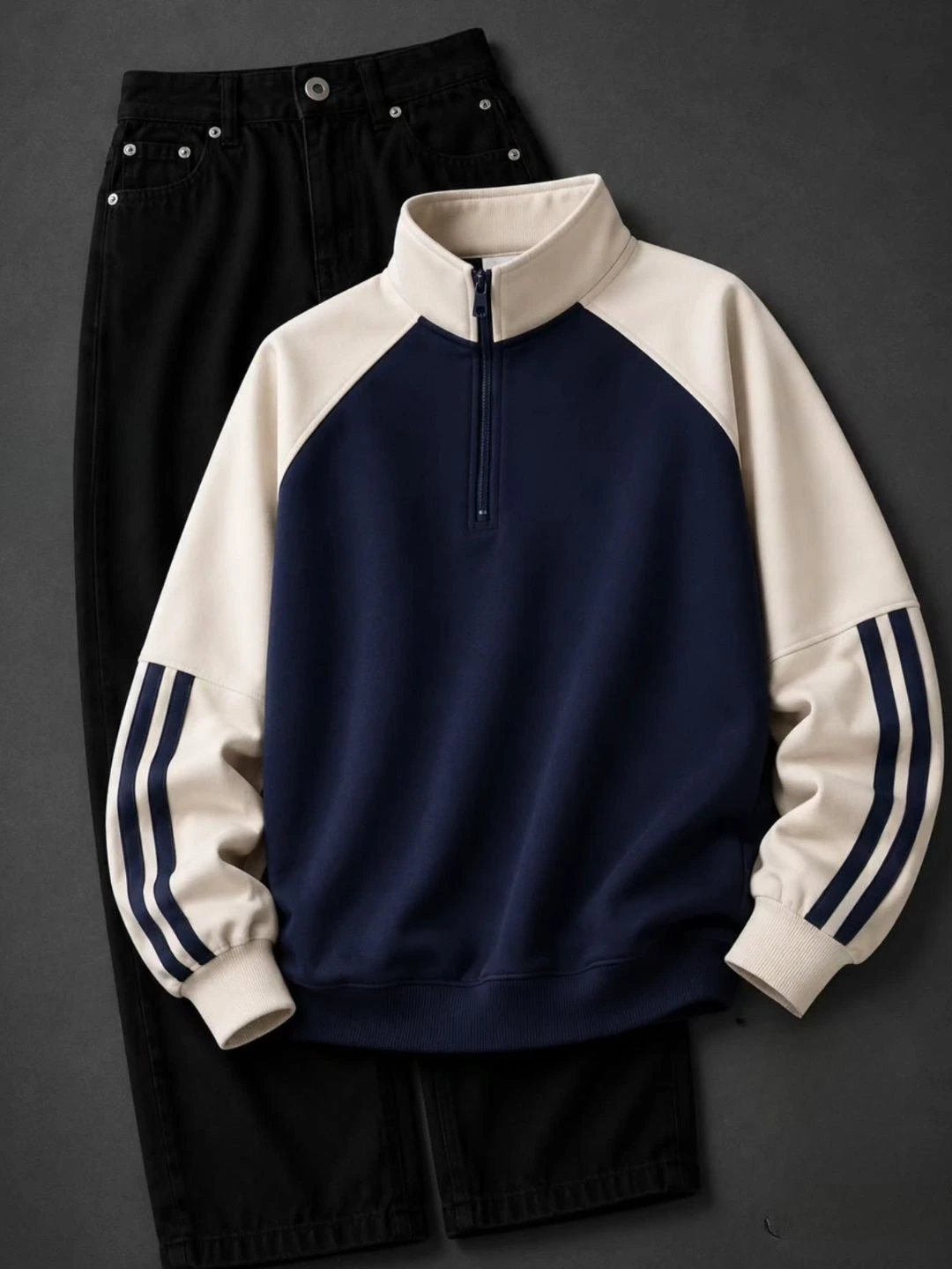 Sporty Half-Zip Pullover and Trouser Set