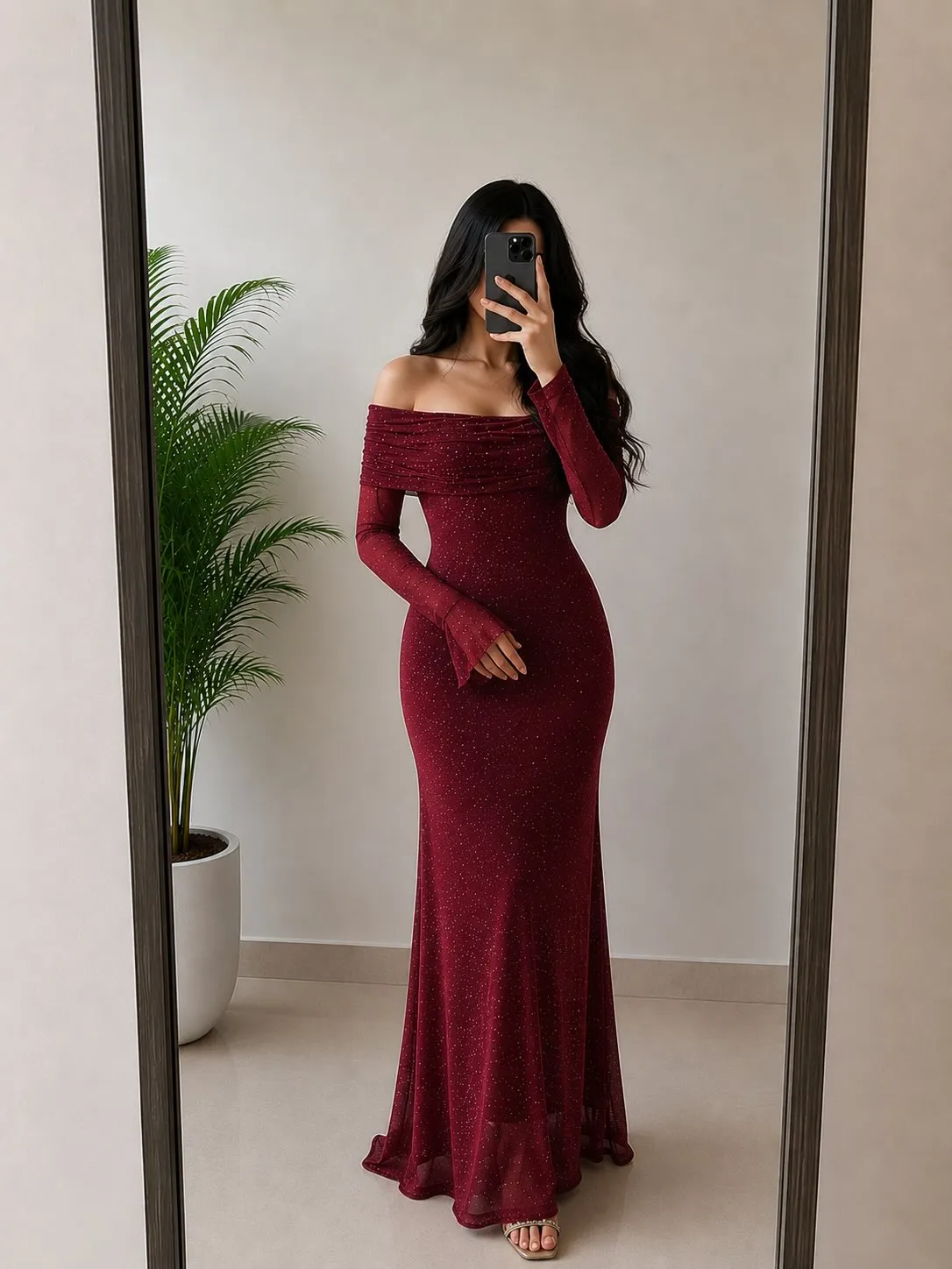 Elegant Black Cape-Sleeve Evening Gown