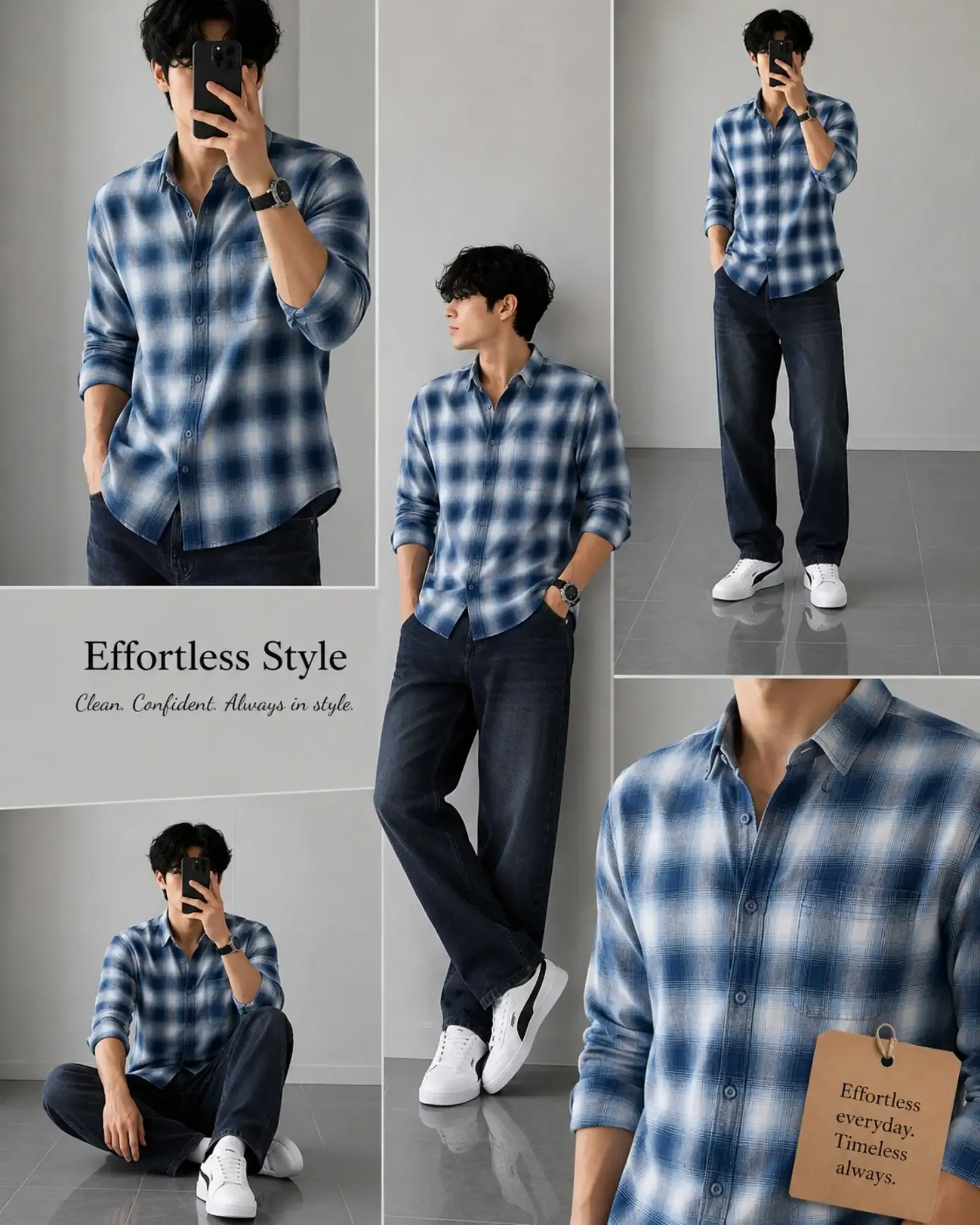 Effortless Faded Blue Plaid Shirt and Dark Denim Co-ord Set