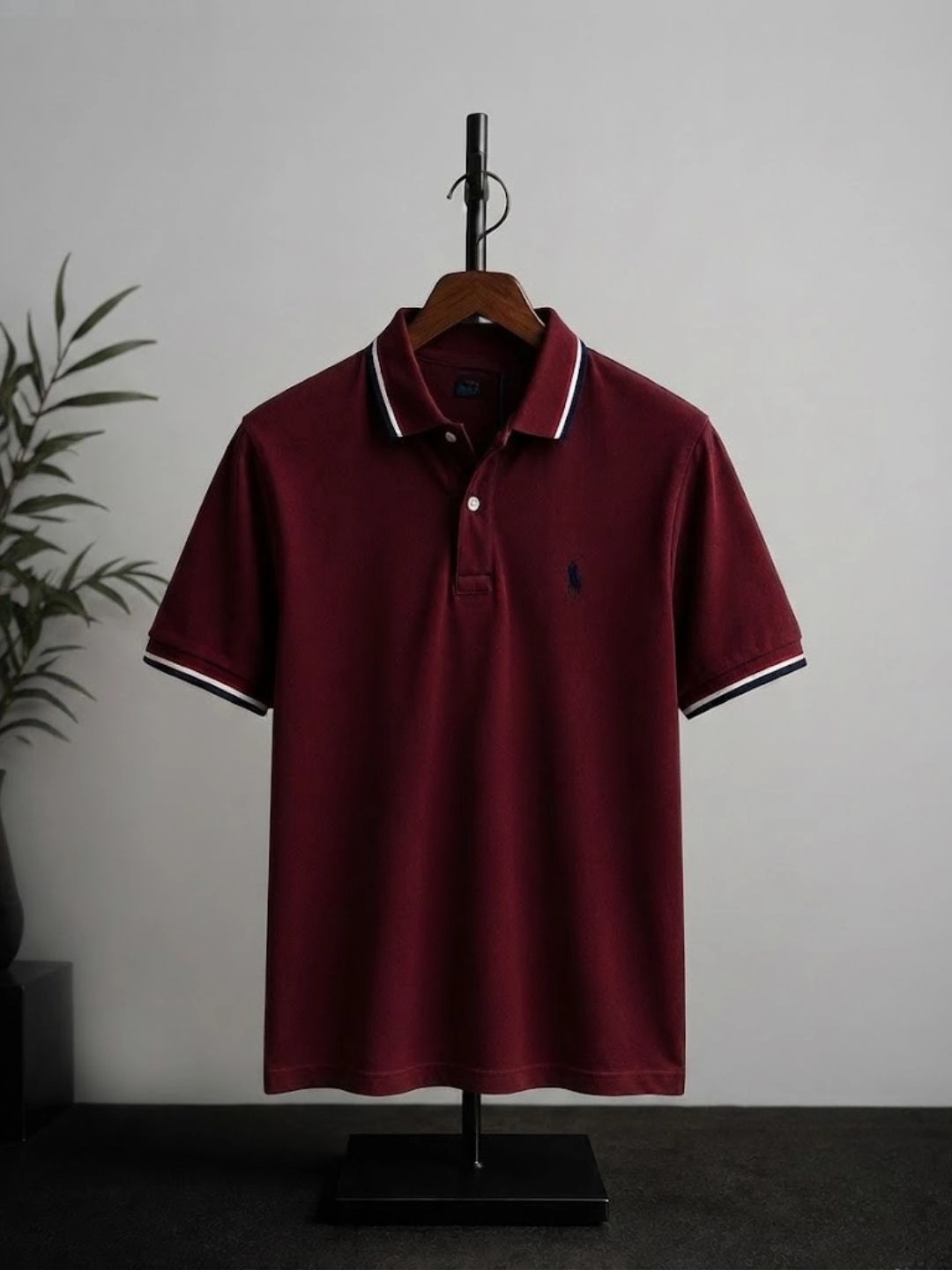 Men's Maroon Contrast-Tipped Short-Sleeve Polo Shirt