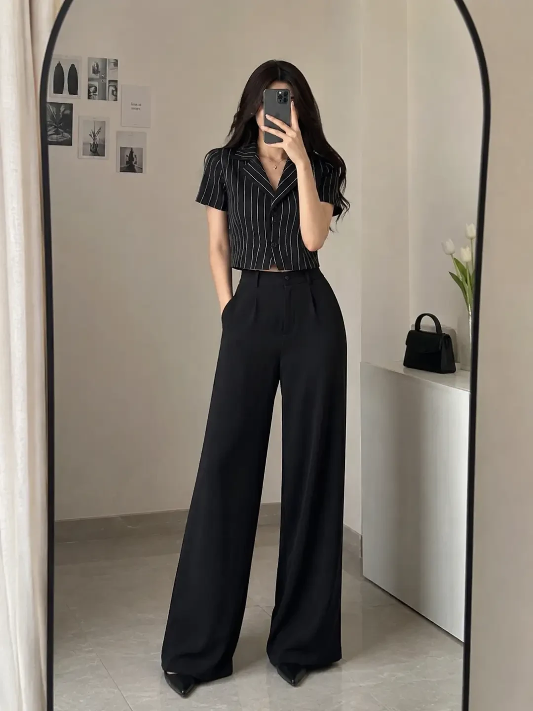 Sophisticated Pinstripe Crop Top & Wide-Leg Trouser Set