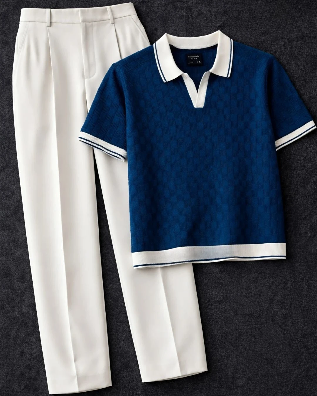 Nautical Chic Textured Polo and Tailored Pants Set