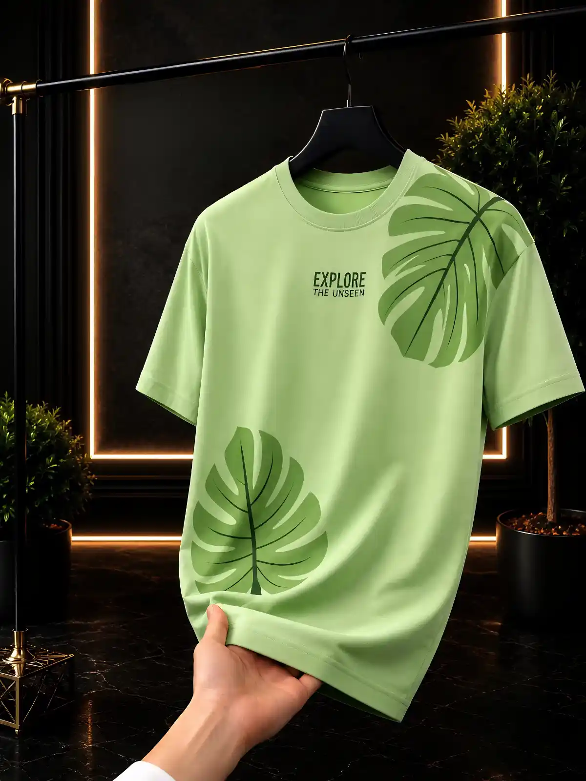 Light Green Explore The Unseen Monstera Leaf Graphic T-Shirt