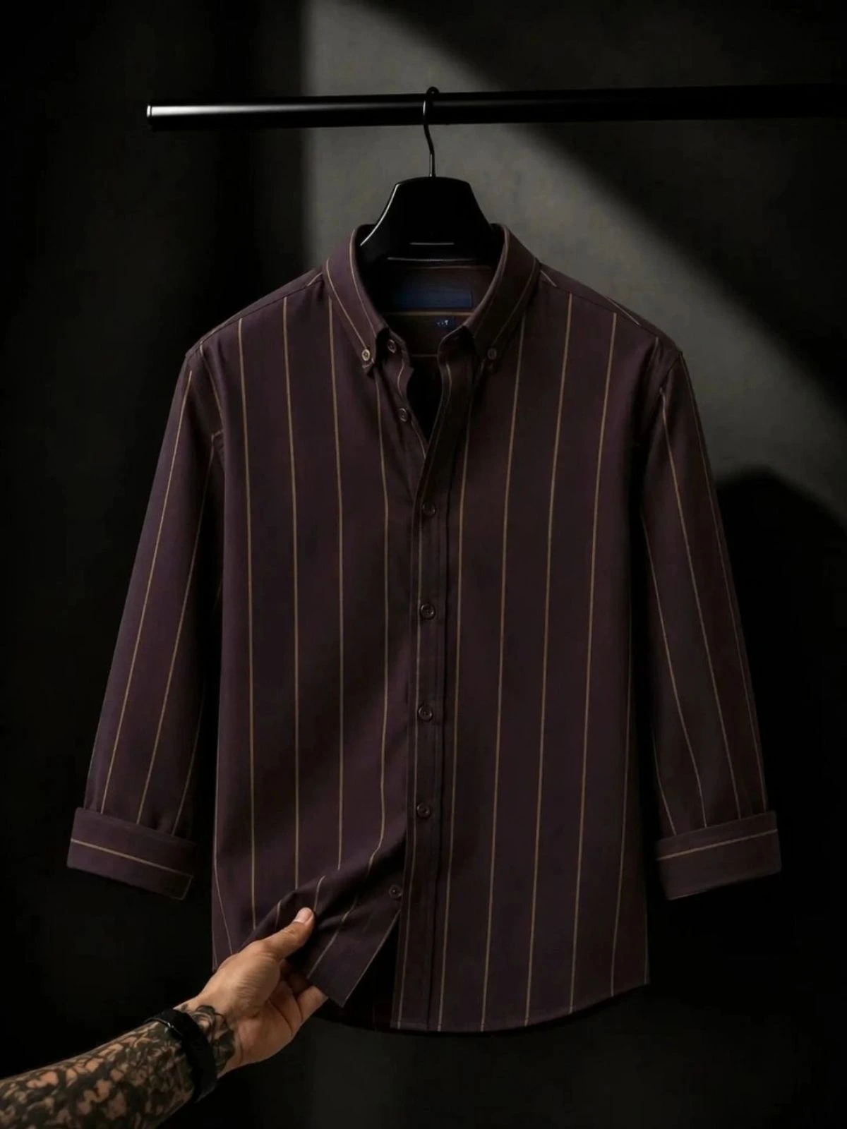 Pinstriped Button-Down Long-Sleeve Shirt