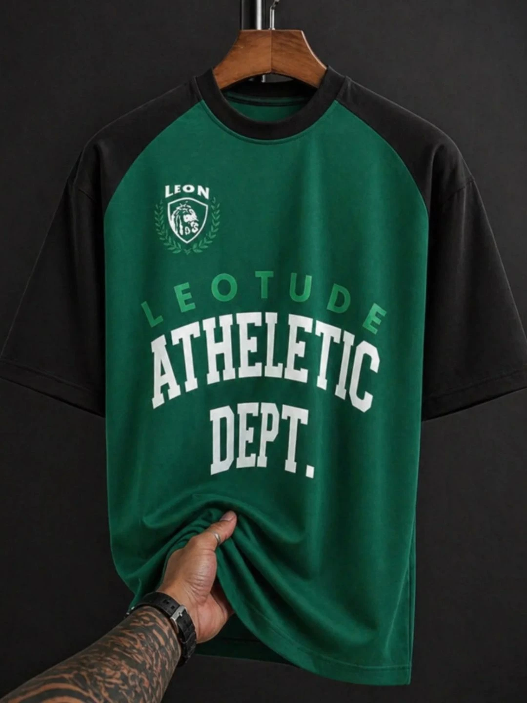 Men's Green and Black Colorblock Graphic T-Shirt