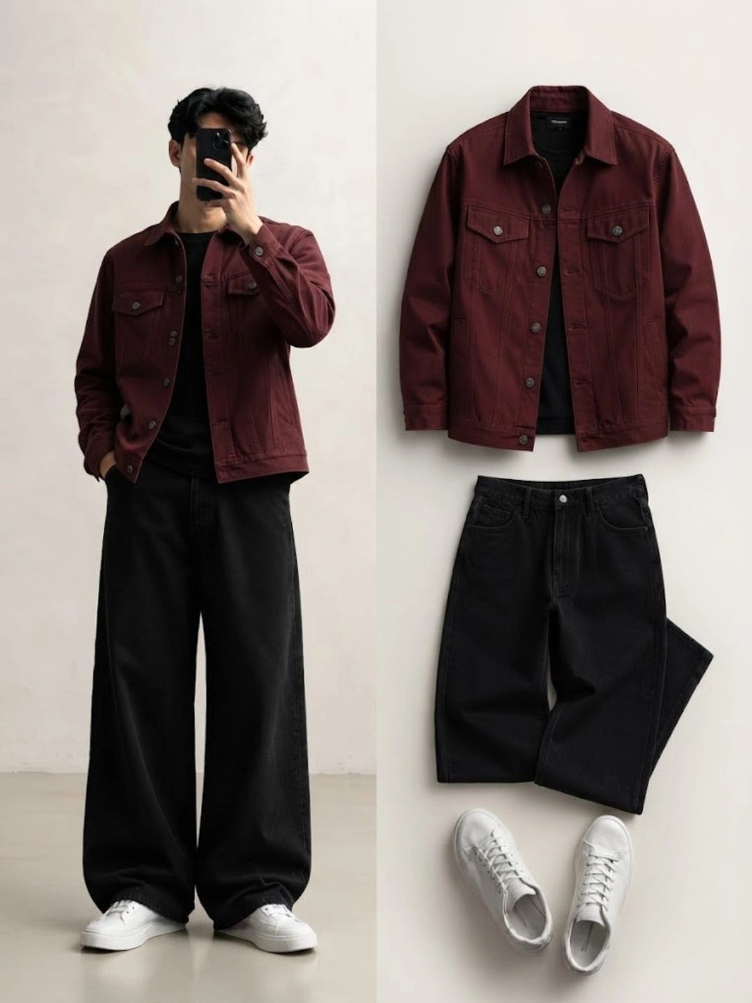 Men's Long-Sleeve Denim Jacket,inner tee and Denim Jeans Combo