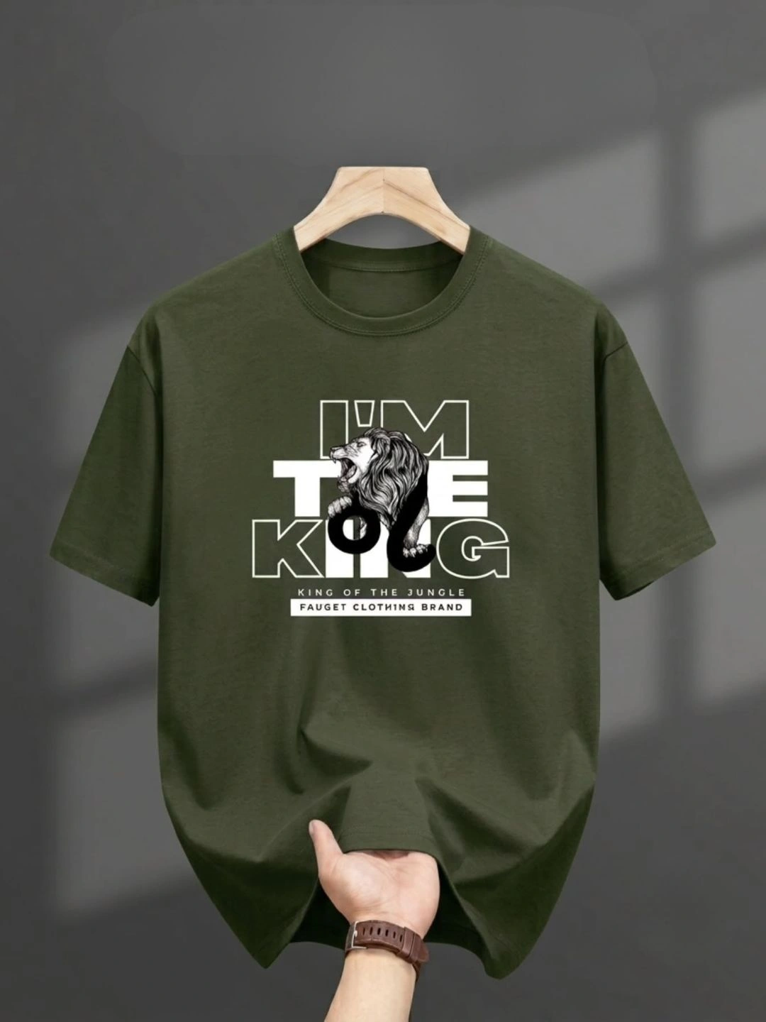 Men's Short-Sleeve Graphic Lion Typography Print Crewneck T-Shirt