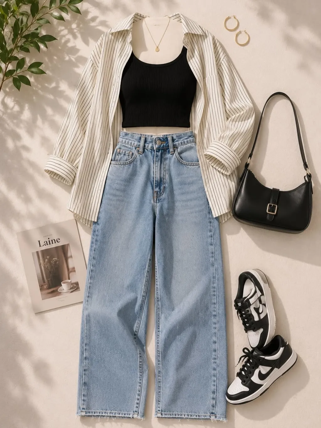Aesthetic Layered Ensemble Striped Shirt, Crop Top & Denim