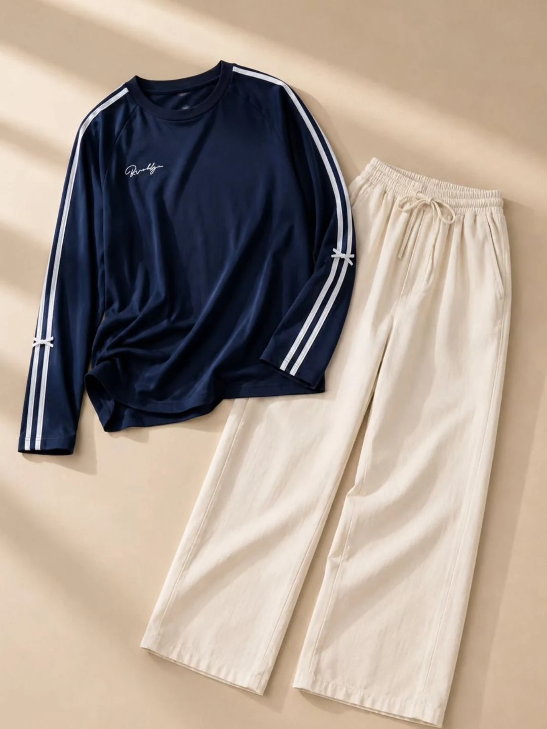 Striped Long-Sleeve T-shirt and Trouser Set