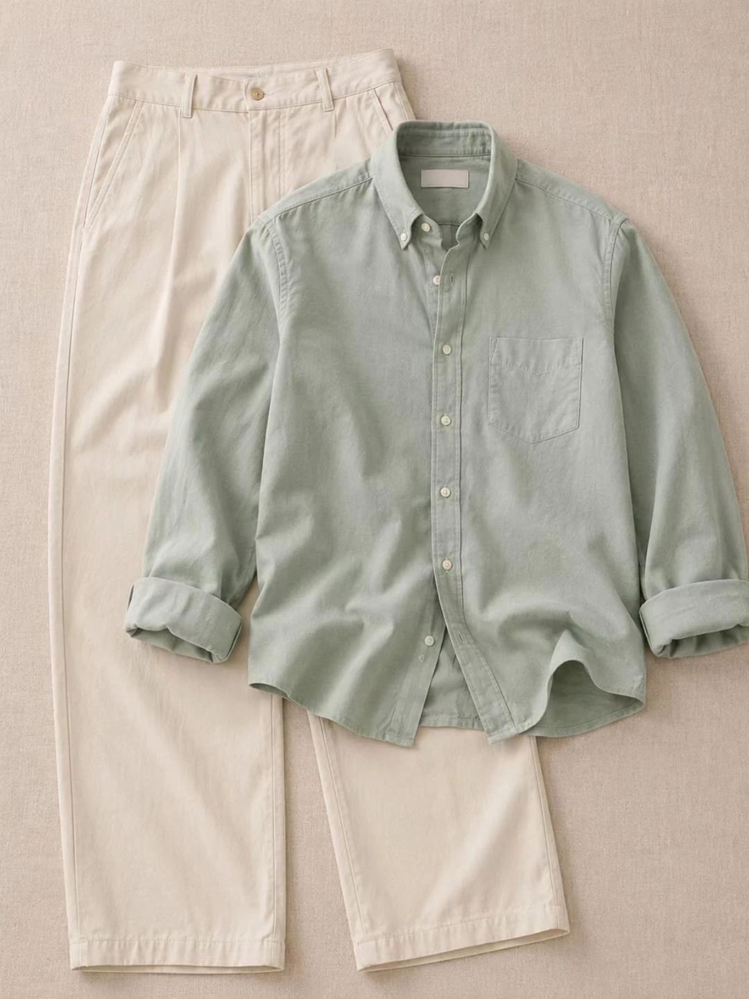 Men's Full-Sleeve Casual Button-Down Shirt with Neutral Pleated Trousers Combo