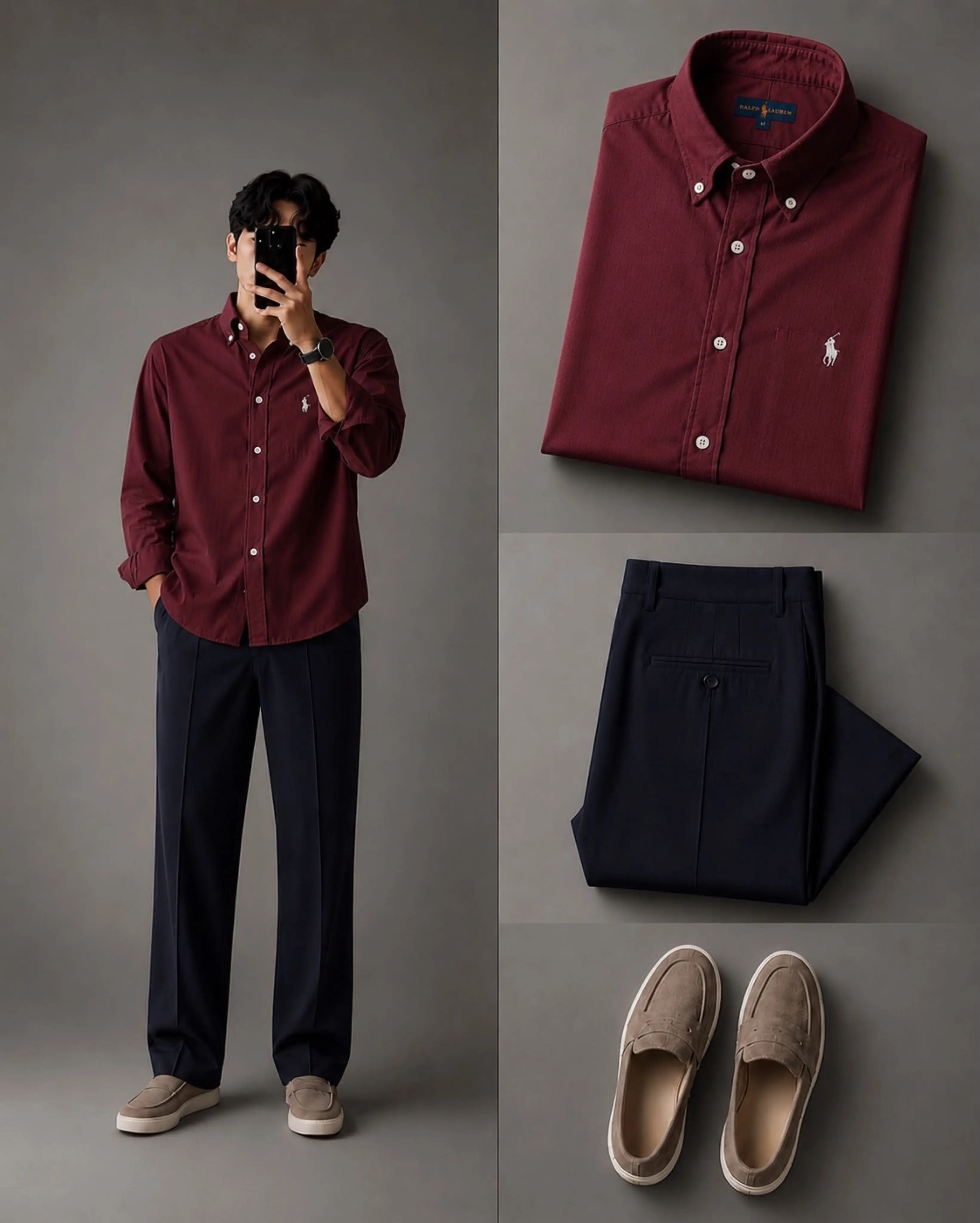 Premium Burgundy Button-Down & Navy Trouser Set