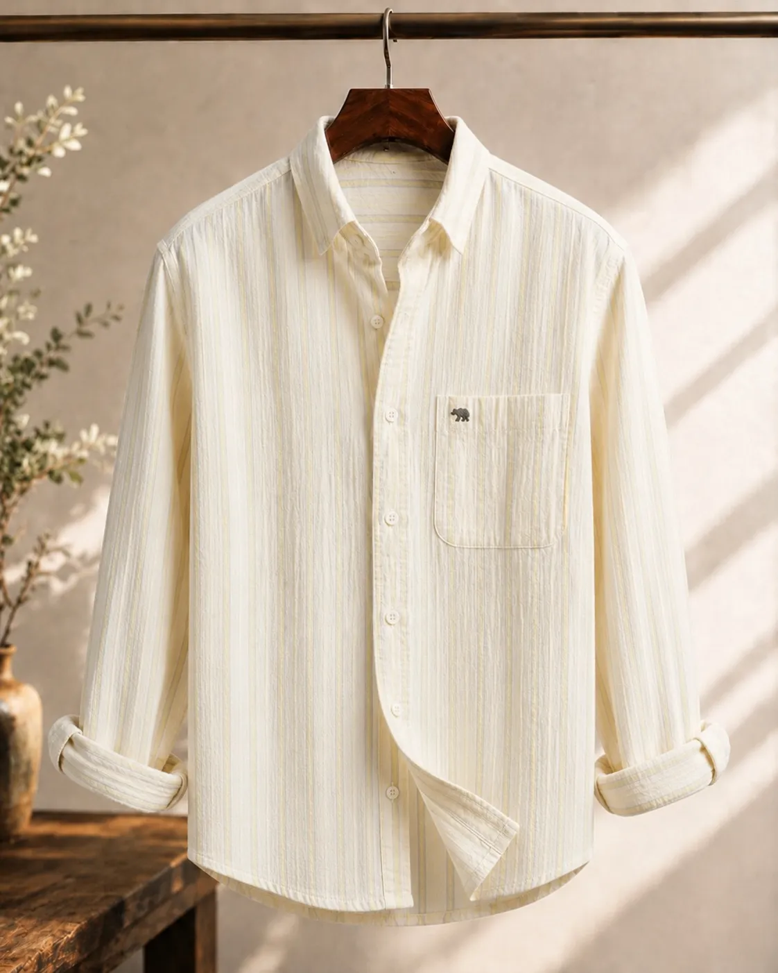 Earth-Toned Block Plaid Button-Down Shirt