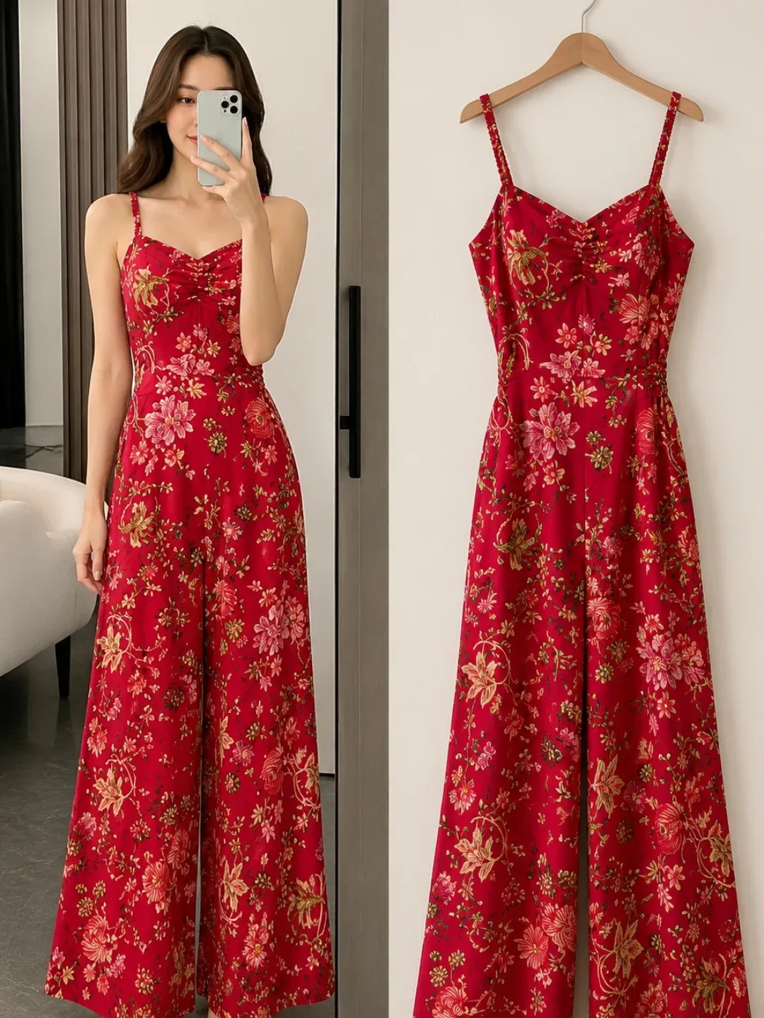 Elegant Burgundy Wide-Leg Wrap Jumpsuit