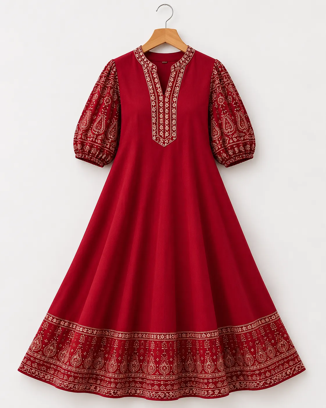 Women’s Maroon Anarkali Kurti | Traditional Printed Ethnic Dress for Women