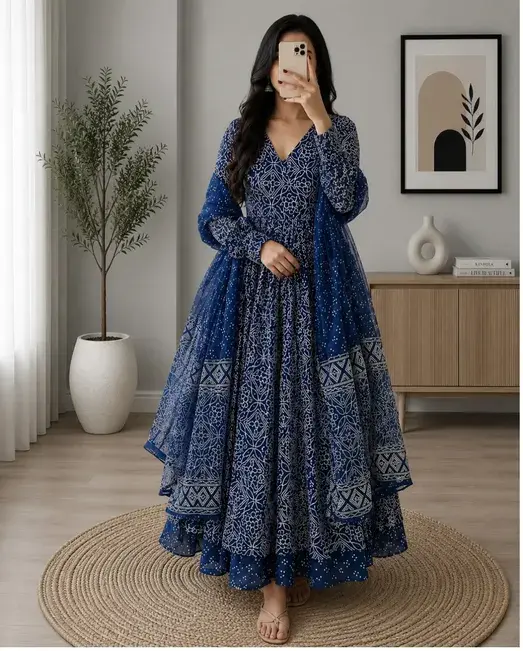 Graceful Dusty Rose Floral Anarkali & Maroon Palazzo Set