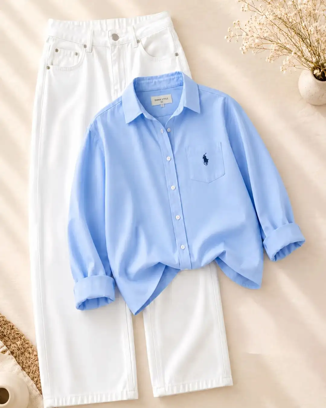 Men’s Sky Blue Casual Shirt with White Denim Jeans Combo | Trendy Smart Casual Outfit for Men
