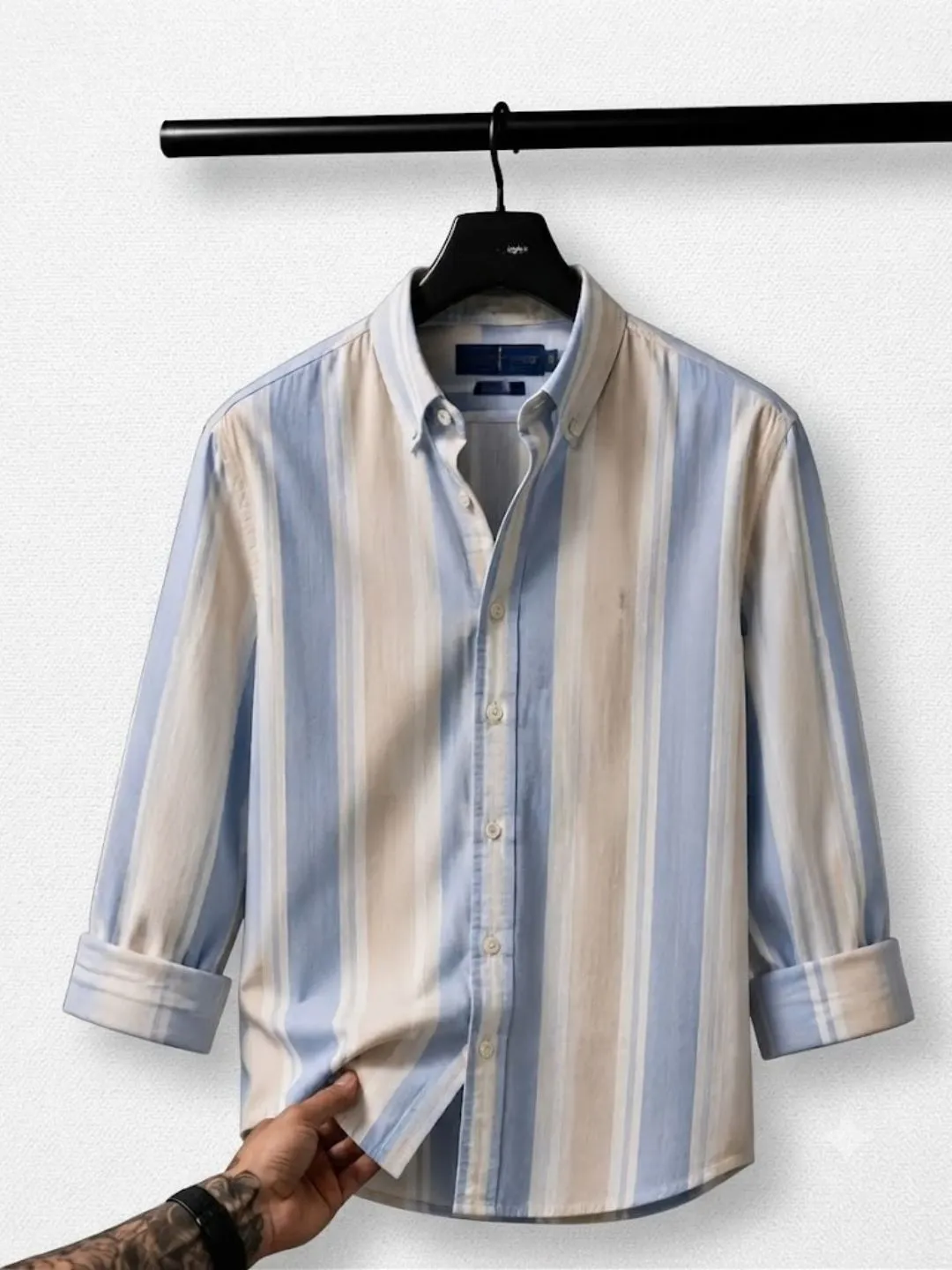 Men's Classic Striped Long-Sleeve Button-Down Shirt