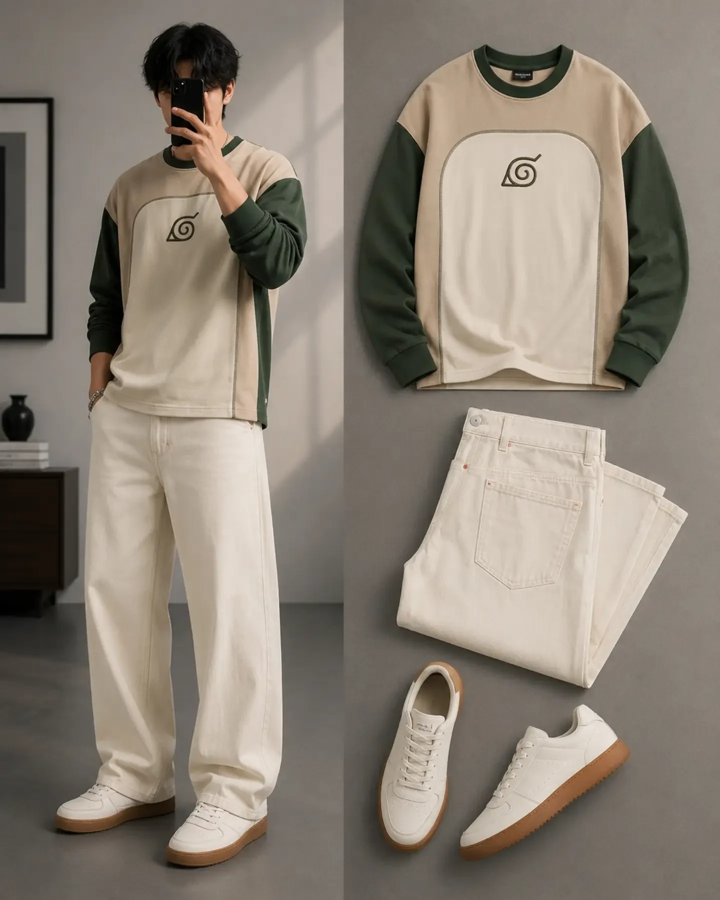 Men's Long-Sleeve Sweatshirt with Straight-Fit Denim Jeans Combo