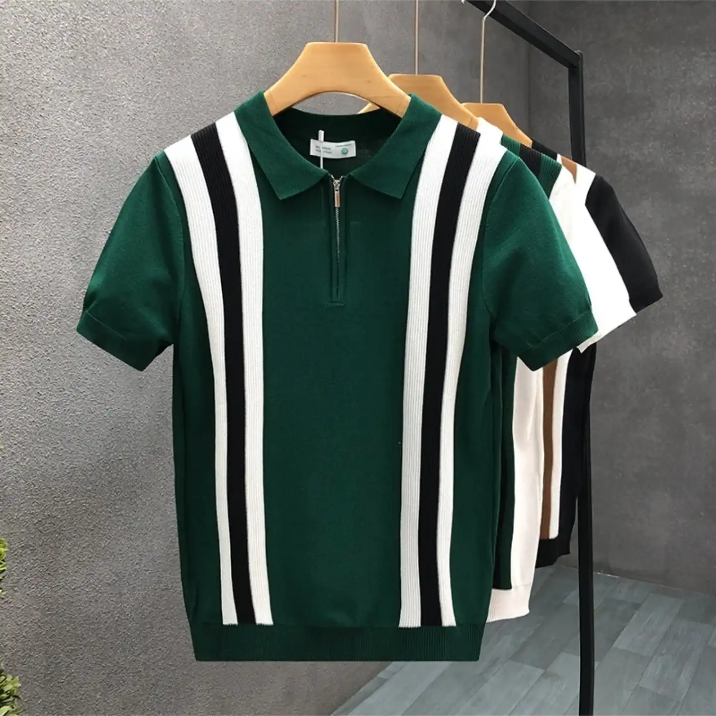 Modern Retro Striped Quarter-Zip Knit Polo