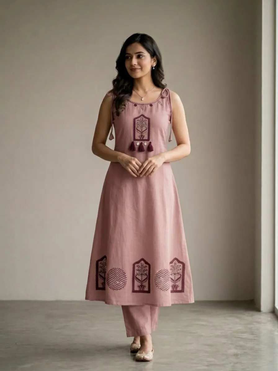 Elegant Dusty Rose Embroidered Kurta Set for Women