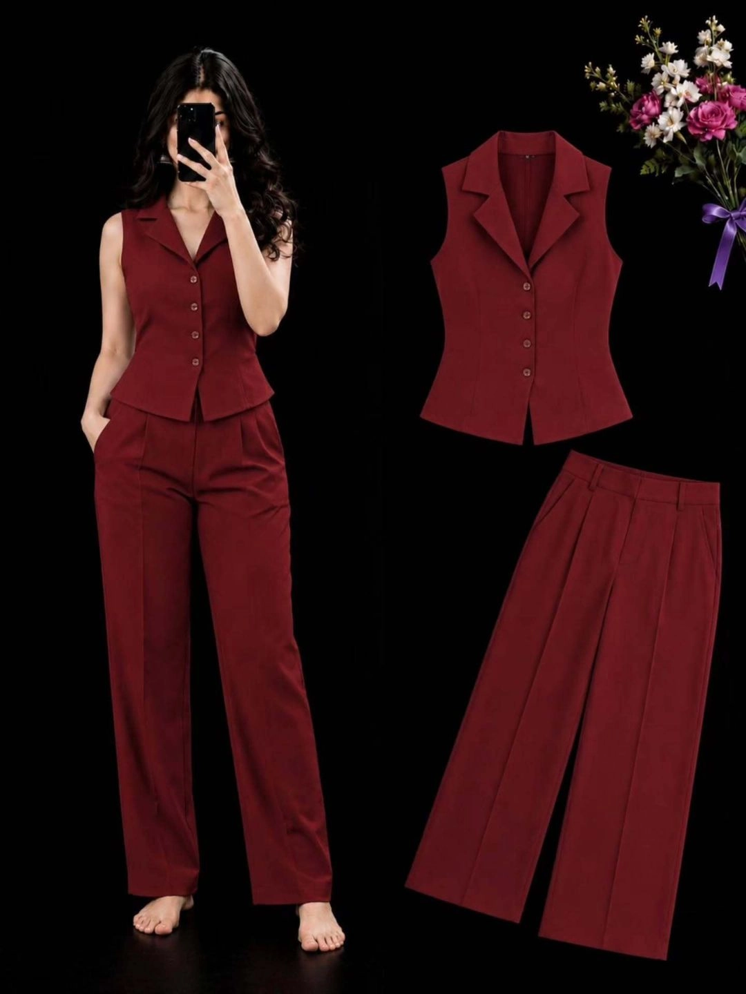 Chic Burgundy Waistcoat and Tailored Trouser Co-Ord Set
