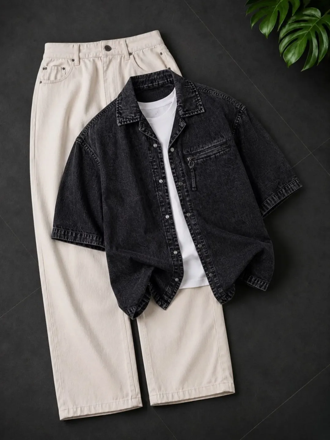 Urban Layered Tee and Denim Overshirt Outfit Combo