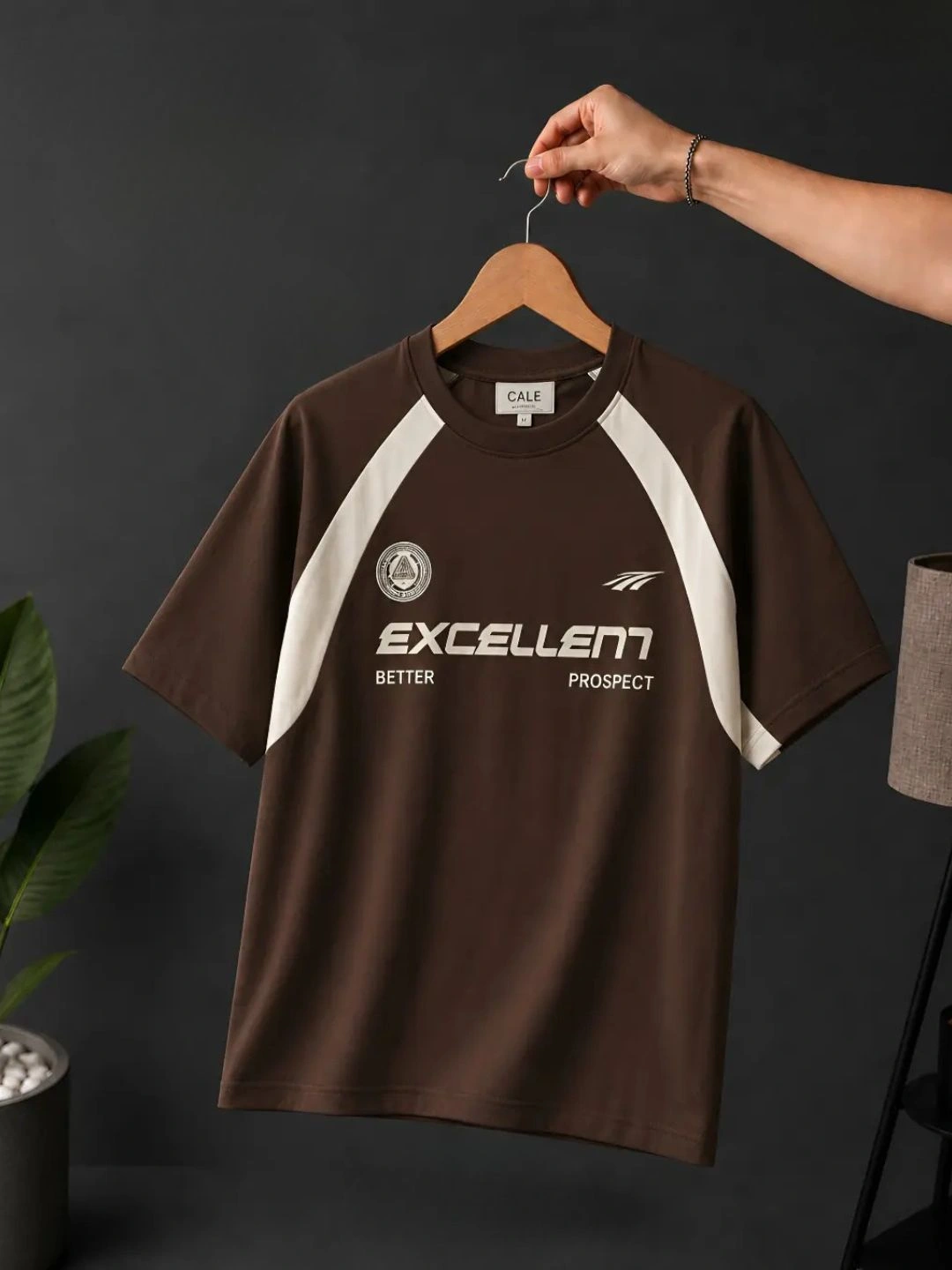 Men's Brown & Cream  Graphic Print Raglan Short-Sleeve T-Shirt