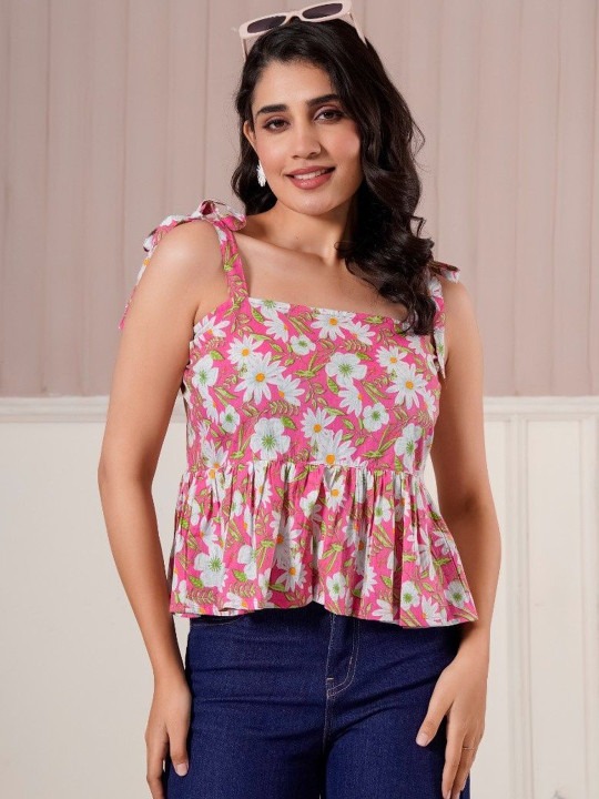 Pink Floral Peplum Top