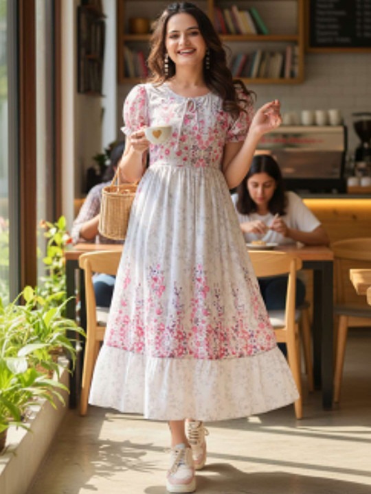 White Floral Midi Dress