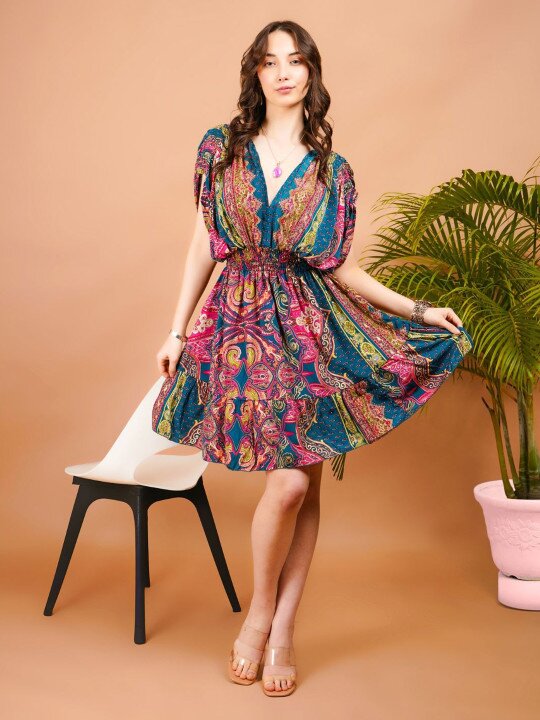 Boho Paisley Print Mini Dress