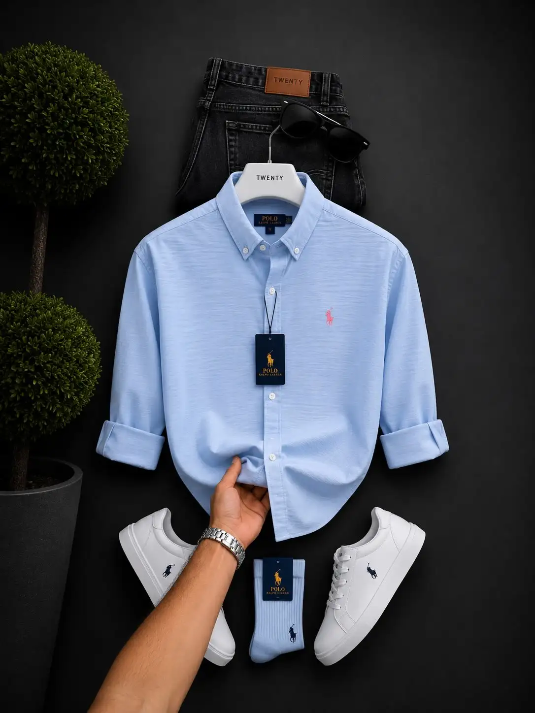 Men’s Sky Blue Oxford Shirt with Black Denim Jeans Combo | Smart Casual Outfit for Men