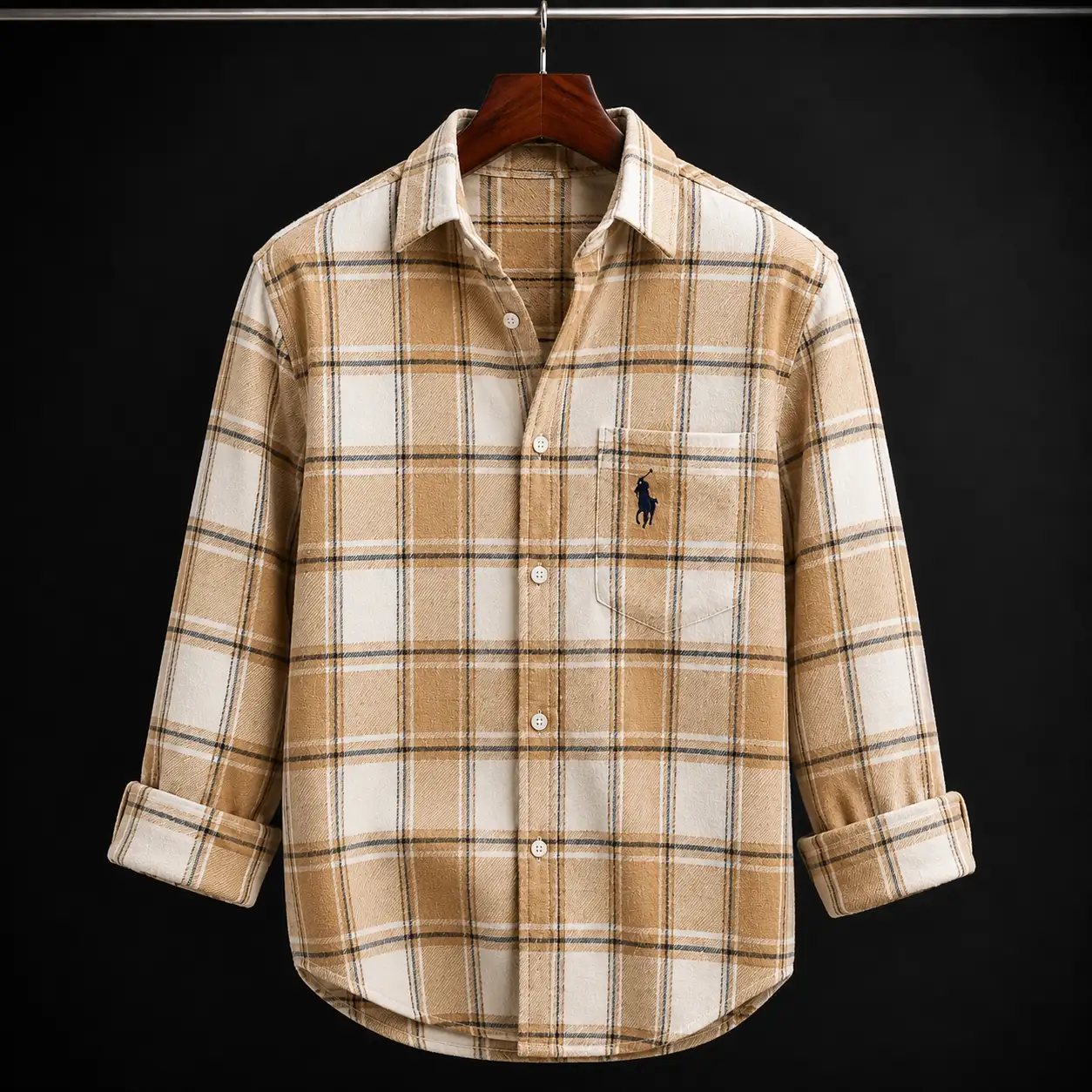 Men’s Beige Checked Casual Shirt | Premium Full Sleeve Plaid Cotton Shirt for Men