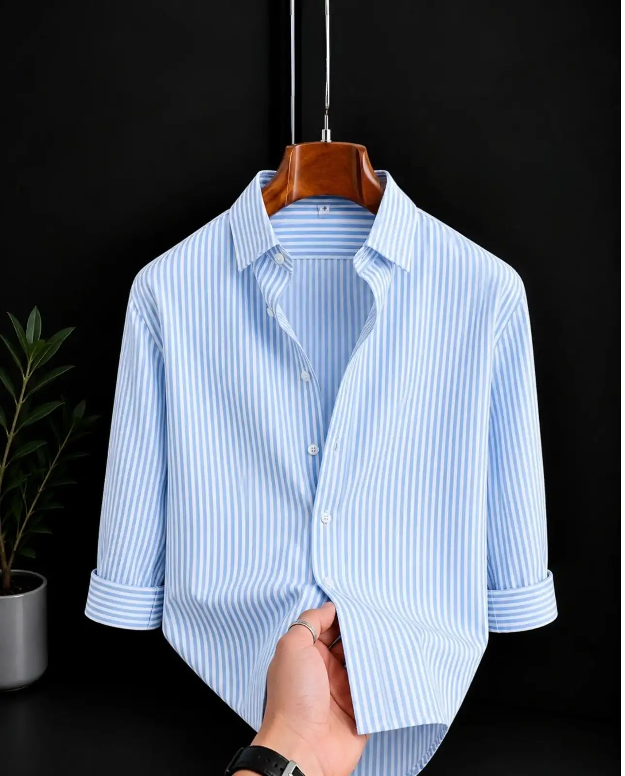 Men’s Light Blue Striped Casual Cotton Shirt