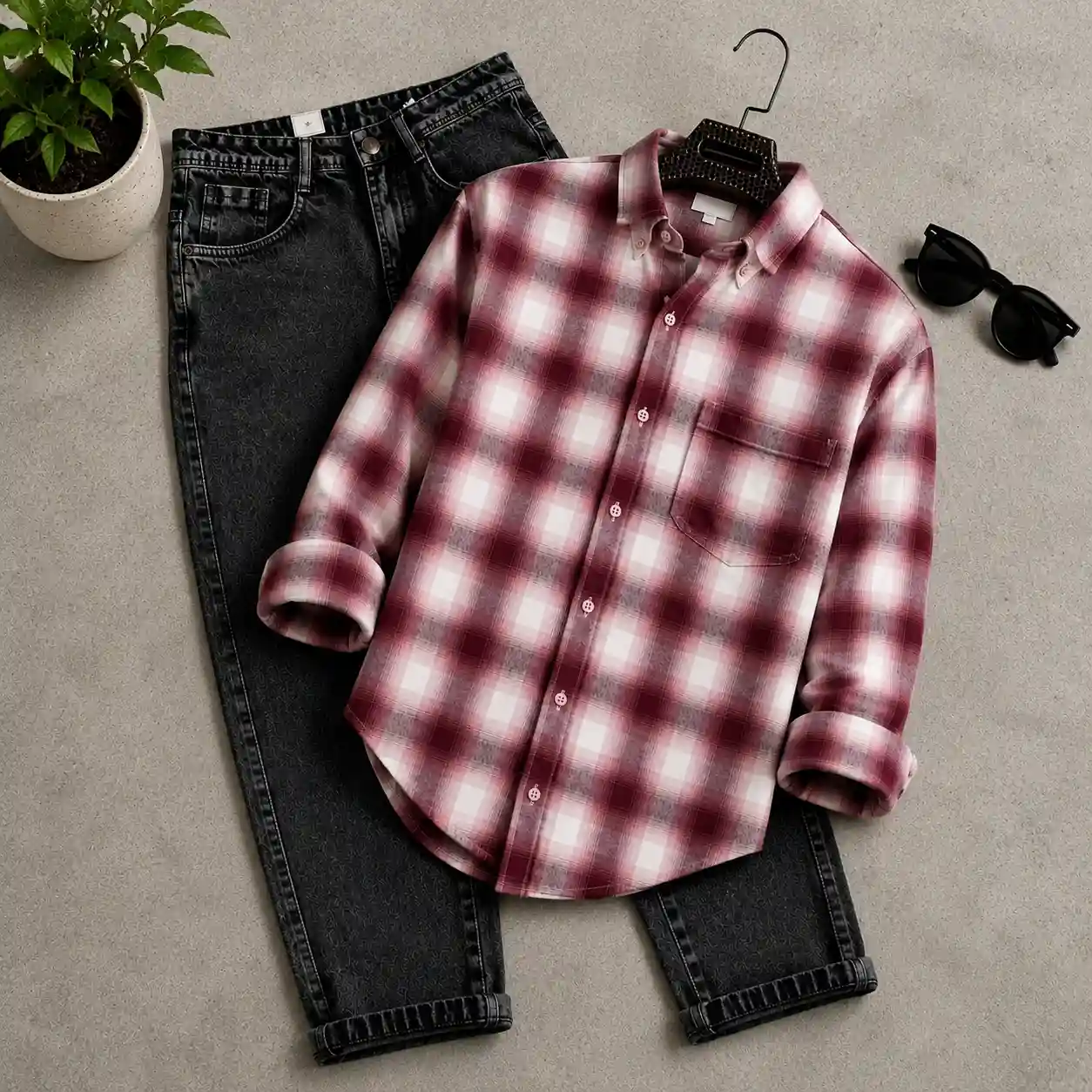 Men’s Maroon Checked Casual Full Sleeve Shirt