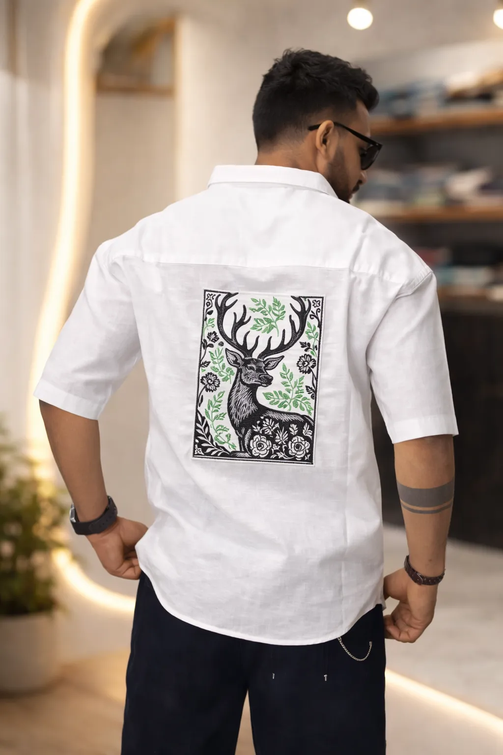 Men's White Deer Graphic Back Print Shirt