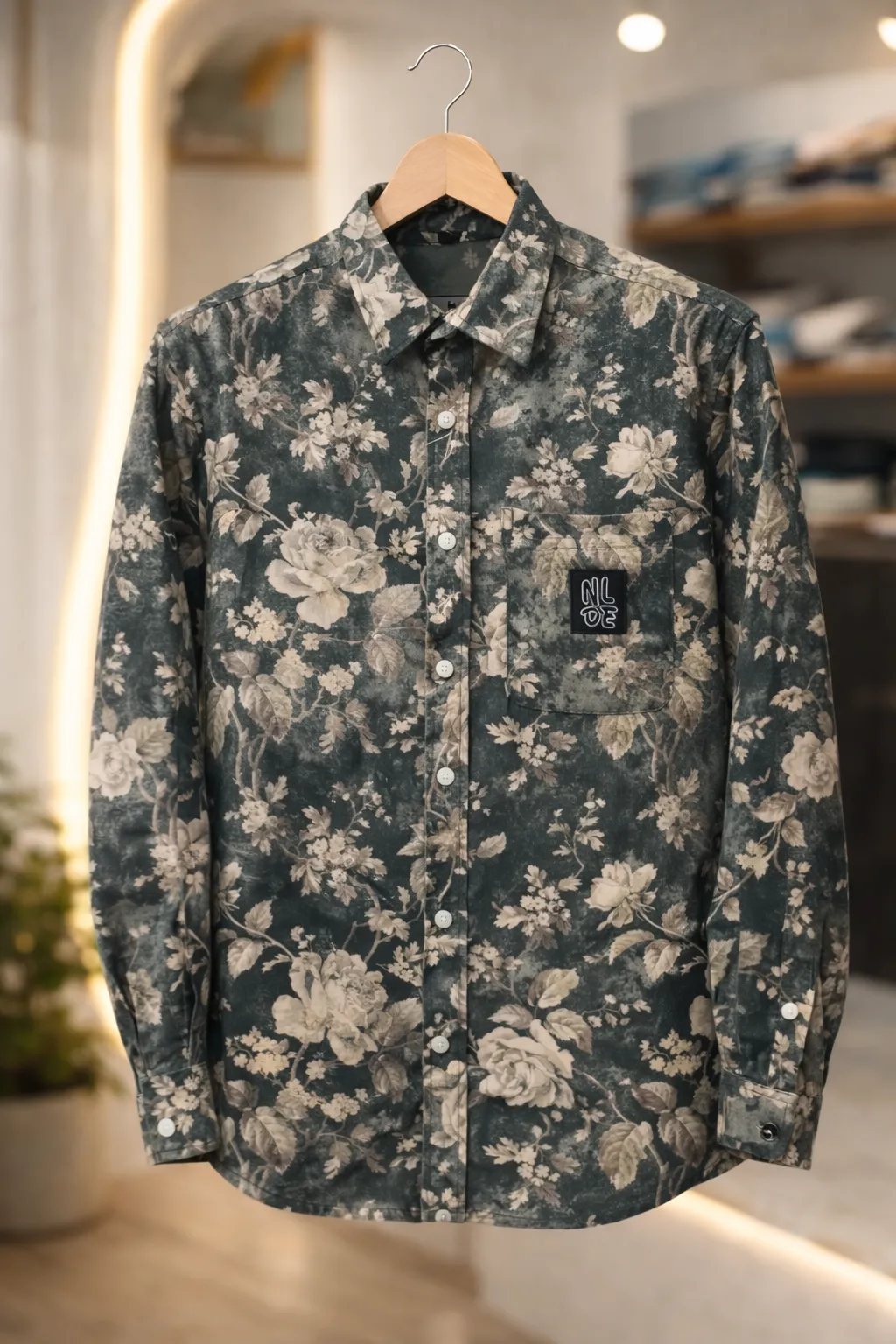 Men's Dark Green Floral Print Shirt