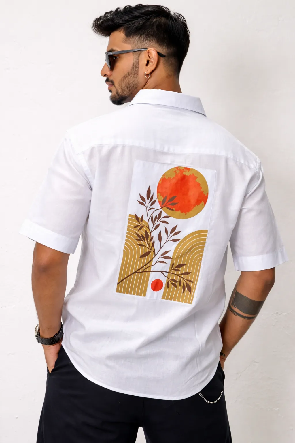 Men's White Graphic Back Print Shirt
