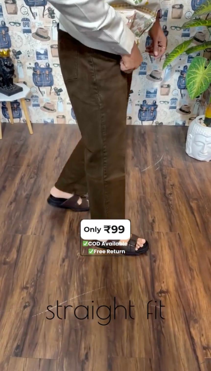 Men's Brown Straight Fit Trousers