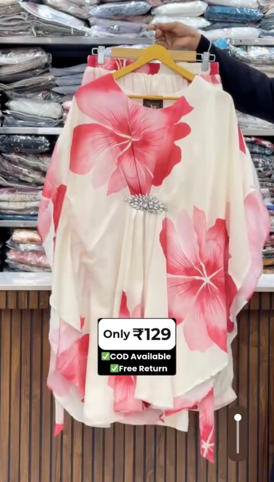 Pink Floral Kaftan Top