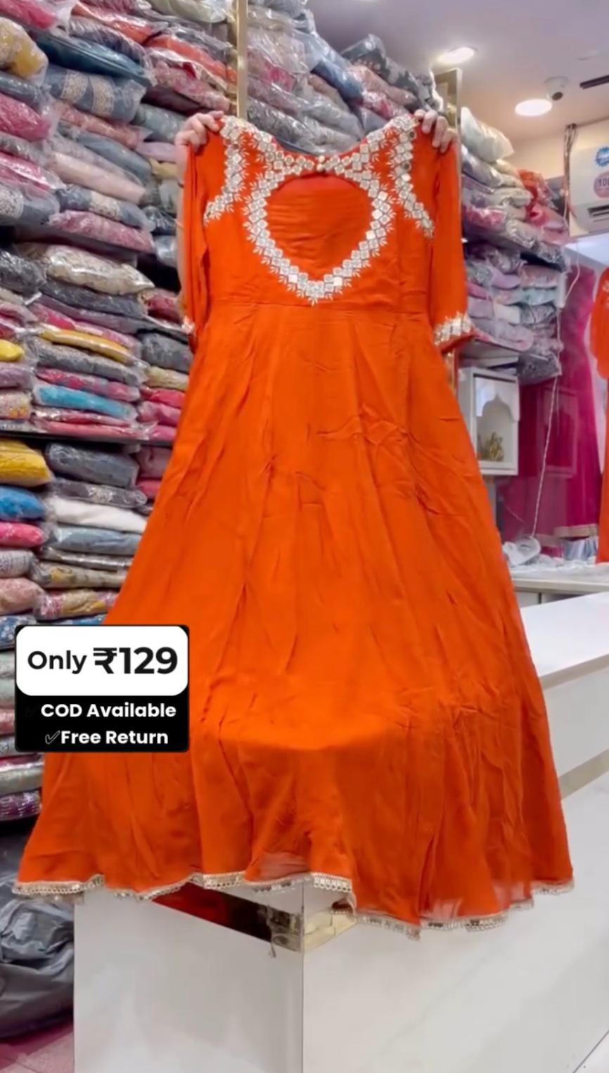 Orange Embroidered Anarkali