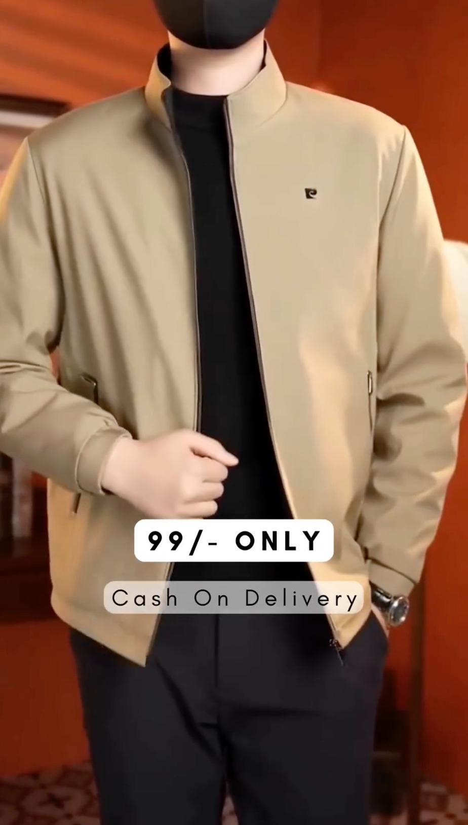 Men's Beige Zip-Up Jacket