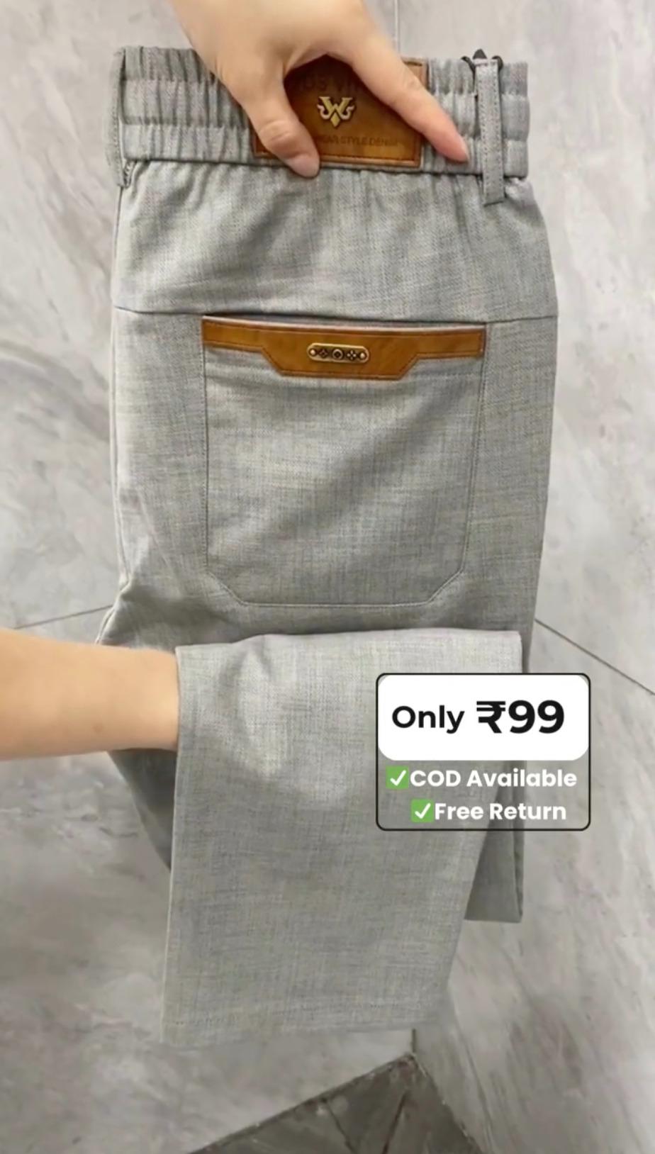 Men's Light Grey Elastic Waist Trousers