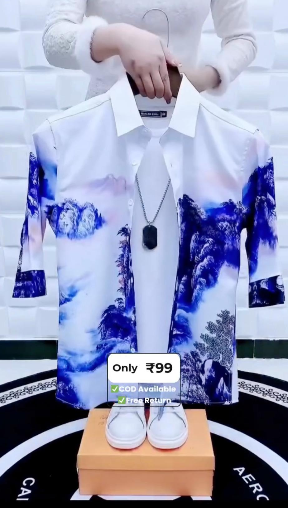 Men's Blue Mountain Print Shirt