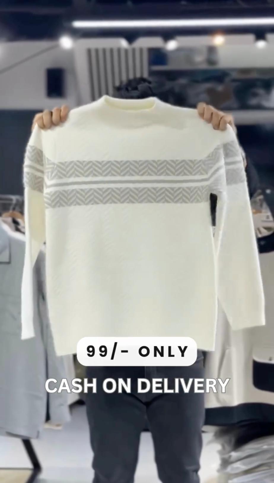 Men's White Chevron Stripe Sweater