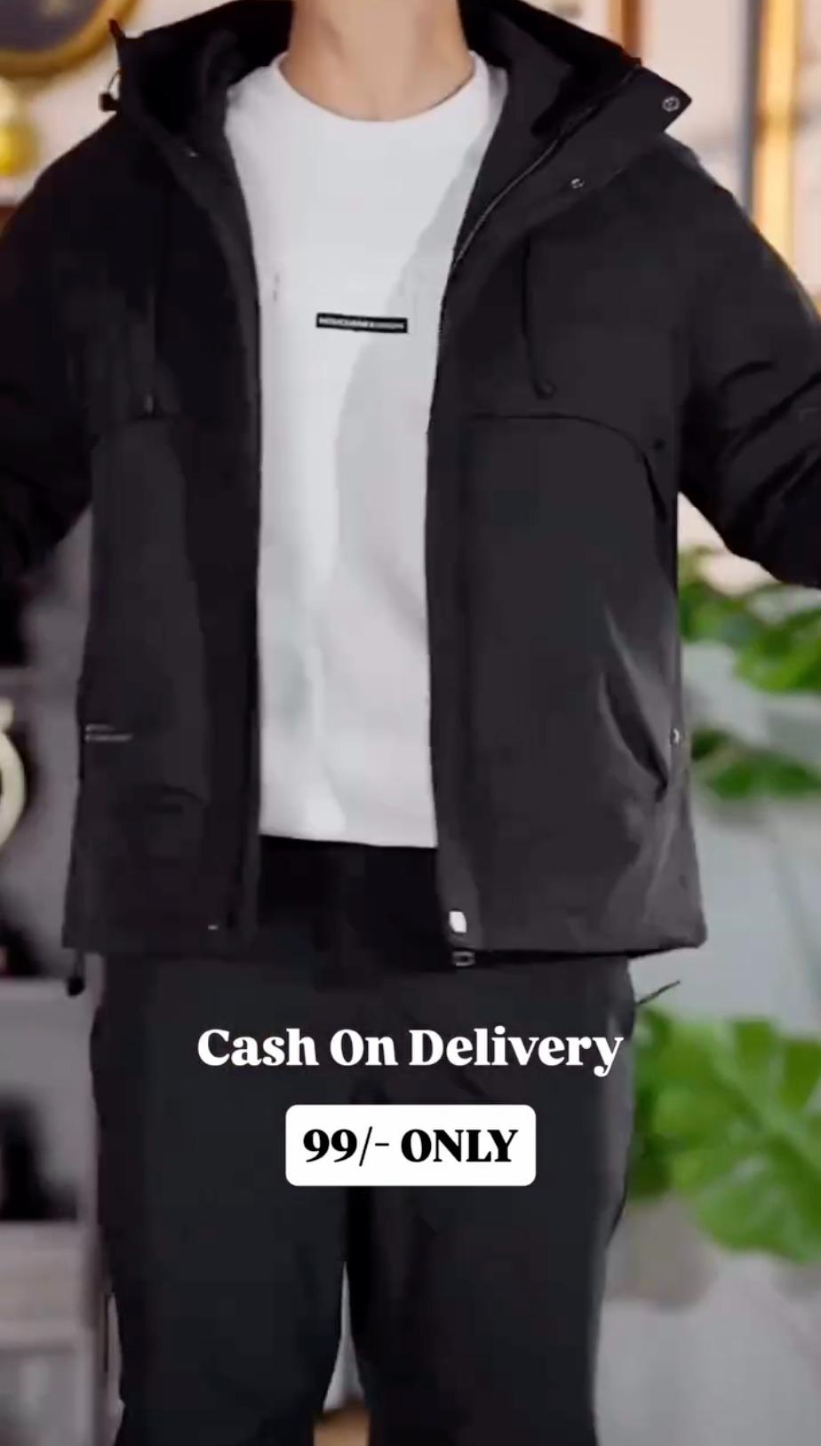 Men's Black Hooded Zip-Up Jacket