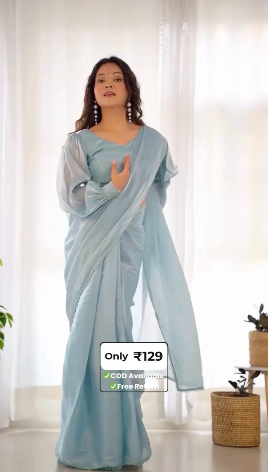 Light Blue Solid Saree