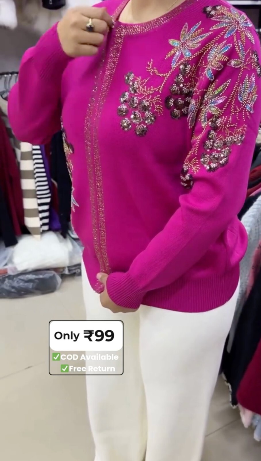 Pink Floral Embellished Sweater