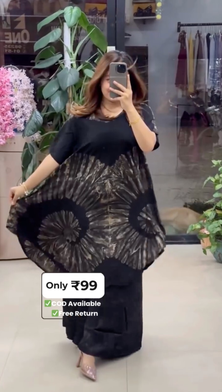Black Tie-Dye Kaftan Co-ord Set