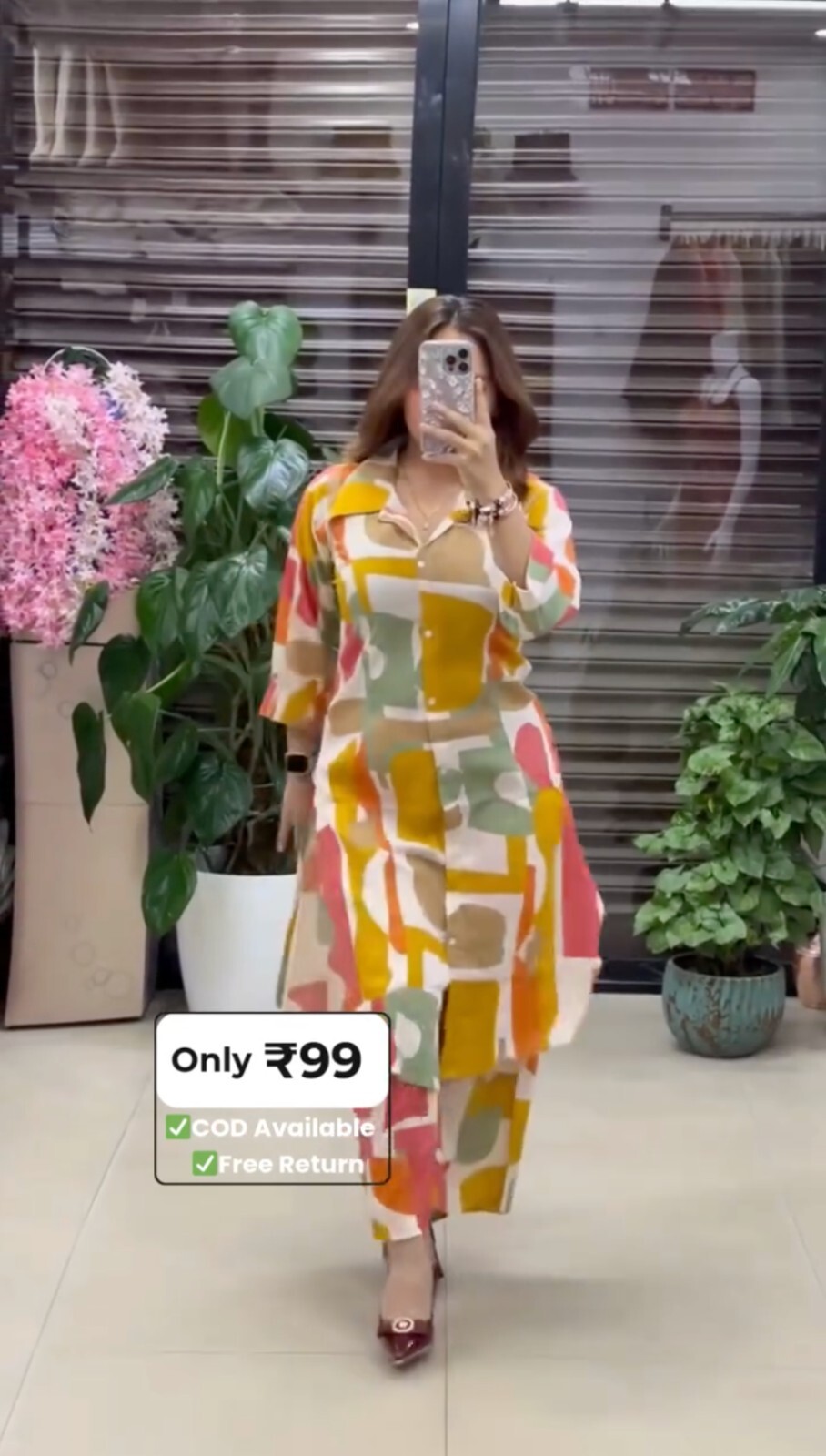 Geometric Print Button-Down Dress